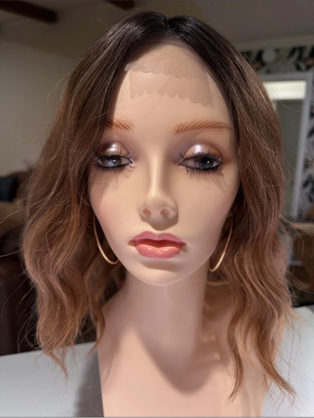 NWT Hair Topper 13” Wavy Center Part, Ombre, Brown HoneyCarmel gold balayage wig